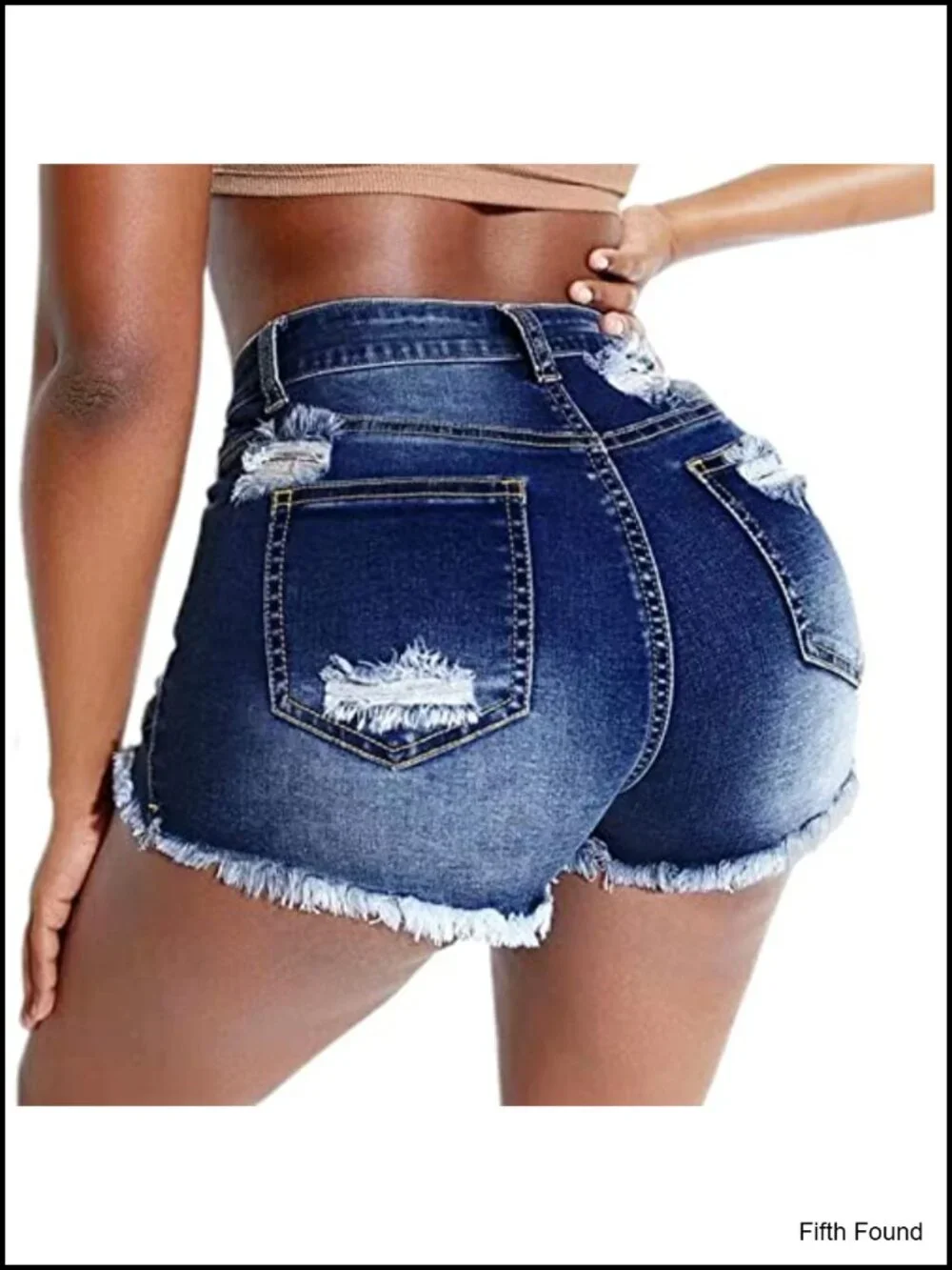 Stretch Ripped Denim Shorts Mid Waist Frayed Raw Hem Distressed Jean Shorts